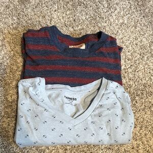 Pair of Men’s Large T Shirts - Express Anchor V Neck and Levi’s Striped